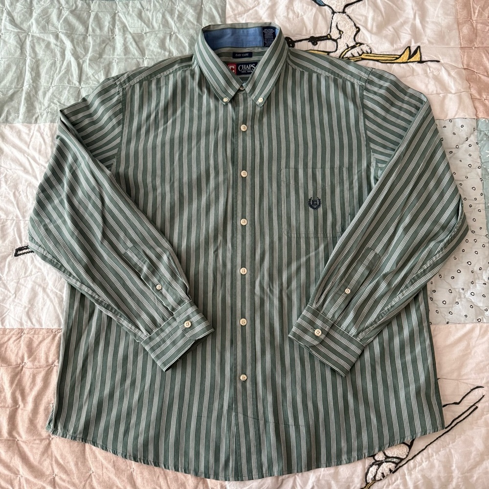 Chaps Green Casual Button Down Shirt